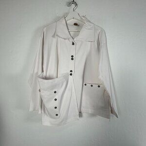 A La Mode Xiao Womens White Avant Garde Pockets Button Up Shirt Large Lagenlook